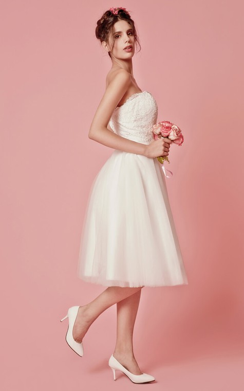 Aristocratic Cap-sleeve High Neck Tea-length Dress With Lace Top - 7