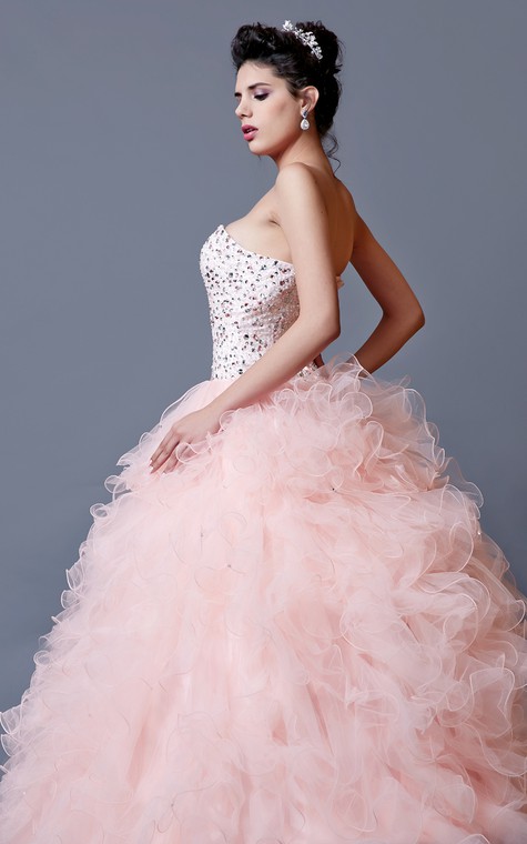 Elegant Crystal Ruffled Quinceanera Dress With Jacket - 5