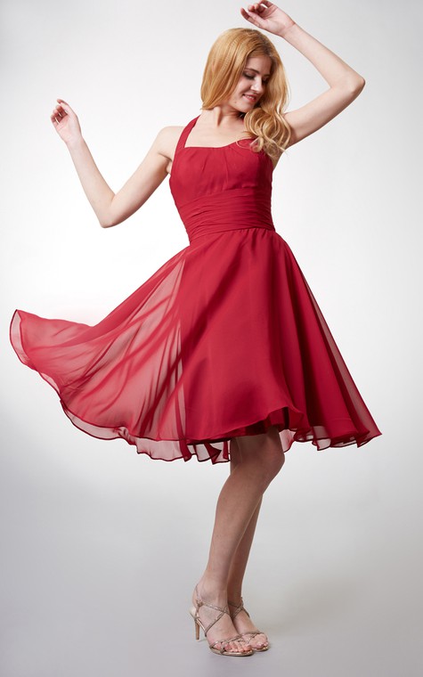 Elegant Halter Style Soft-pleated Layered A-line Chiffon Dress - 2
