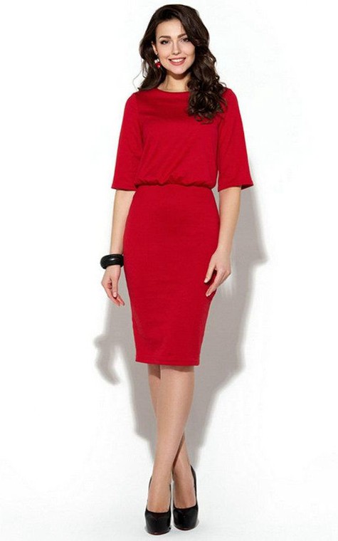 Bateau Half Sleeve Sheath Jersey Knee Length Dress - 3