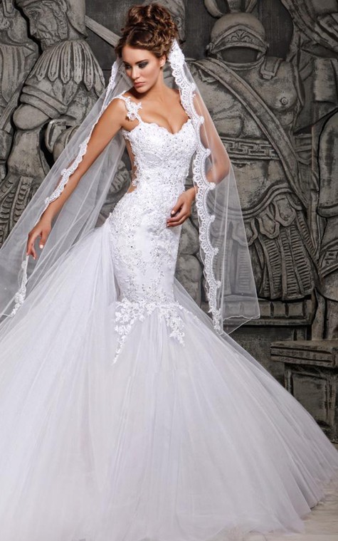 Magnificent Lace and Tulle Mermaid Dress with Wedding Veil - 3