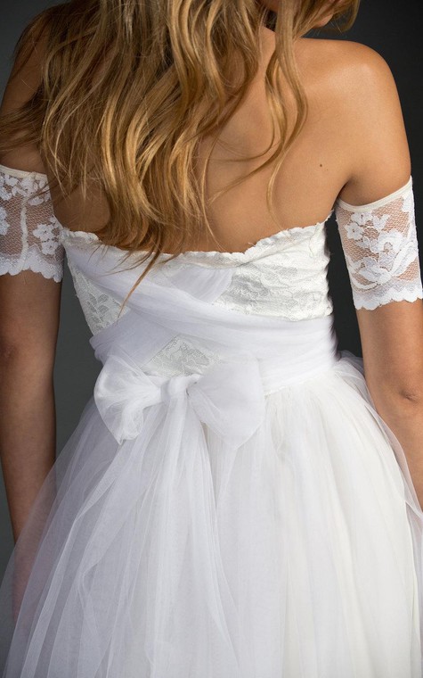 Off-The-Shoulder A-Line Tulle Dress With Lace Bodice - 5