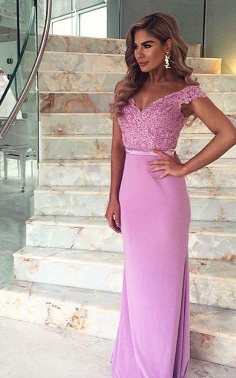 Elegant Lace Appliques Mermaid 2016 Prom Dress Off-the-shoulder Sweep Train - 3
