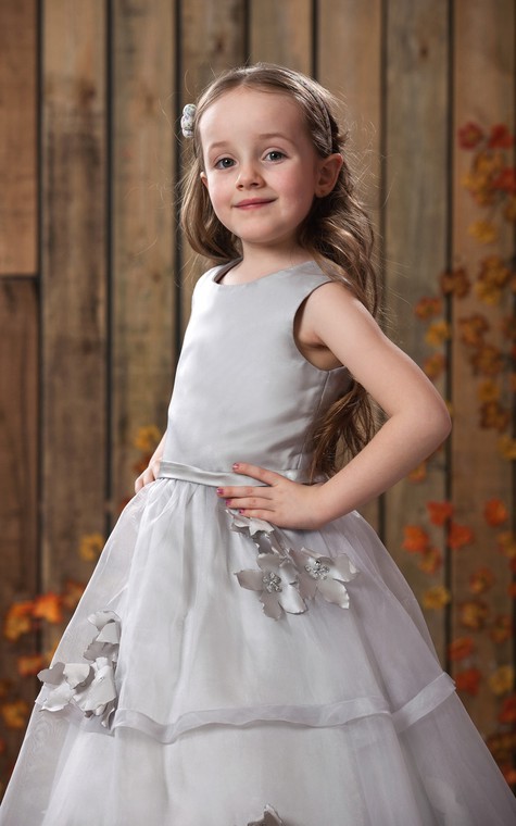 Glam Sleeveless A-Line Flower Girl Dress With Pleats and Button - 3