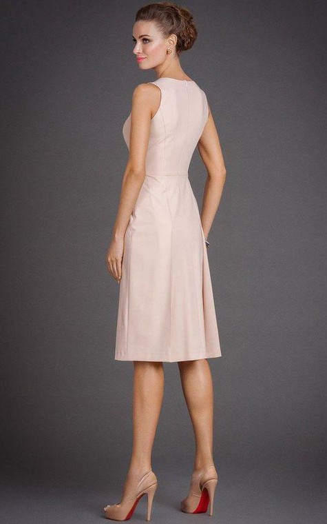 Jewel Neck Sleeveless A-line Satin Pleated Knee Length Dress - 2