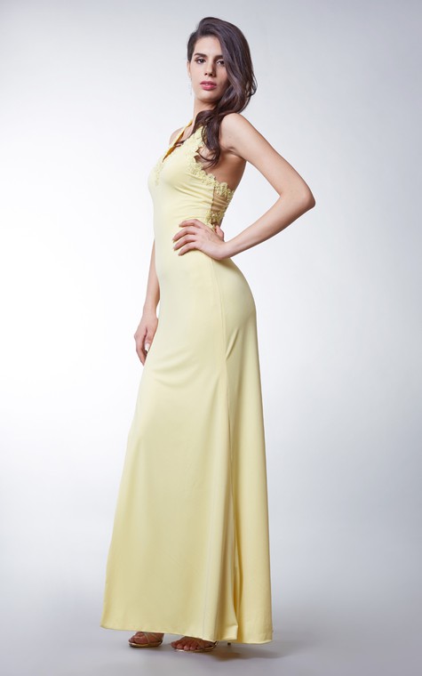 Long Jersey Dress with Side Slit and Keyhole Back - 3