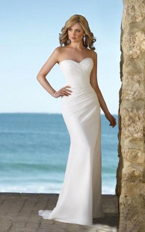 sheath Sweetheart Court Train Chiffon Wedding Dresses - 1
