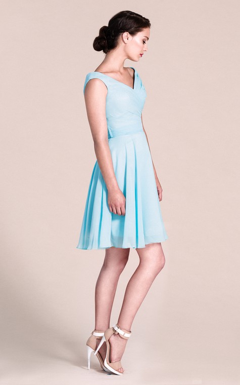 V-neck A-line Short Dress With Bow Tie - 2