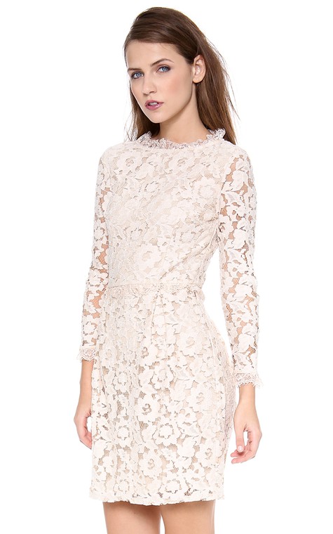 Short Long-sleeved Scooped Sheath Lace Dress - 3