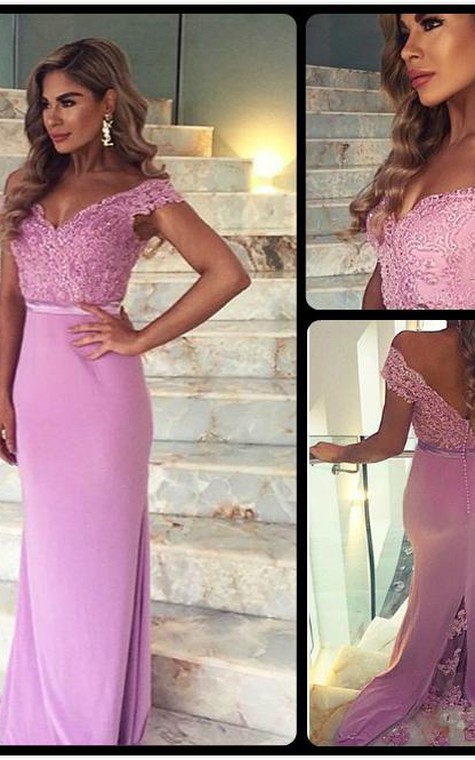 Elegant Lace Appliques Mermaid 2016 Prom Dress Off-the-shoulder Sweep Train - 2