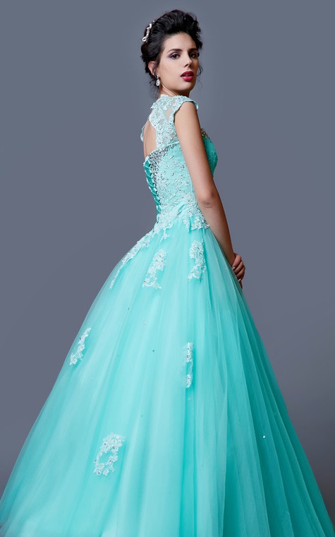 Sleeveless Lace Gown With Removable Keyhole Coverlet - 4
