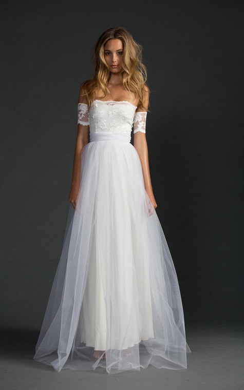 Off-The-Shoulder A-Line Tulle Dress With Lace Bodice - 3