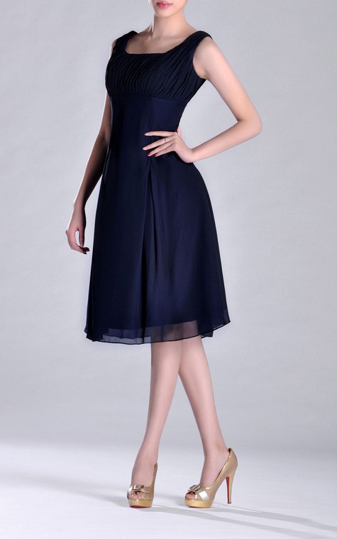 Scooped A-line Pleated Chiffon Knee-length Bridesmaid Dress - 2