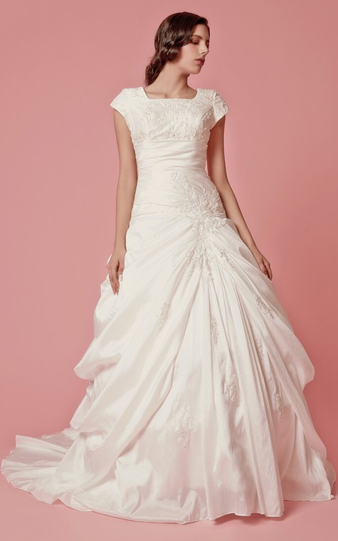 Romantic Pick-up A-line Taffeta Gown With Embroidered Neckline - 2