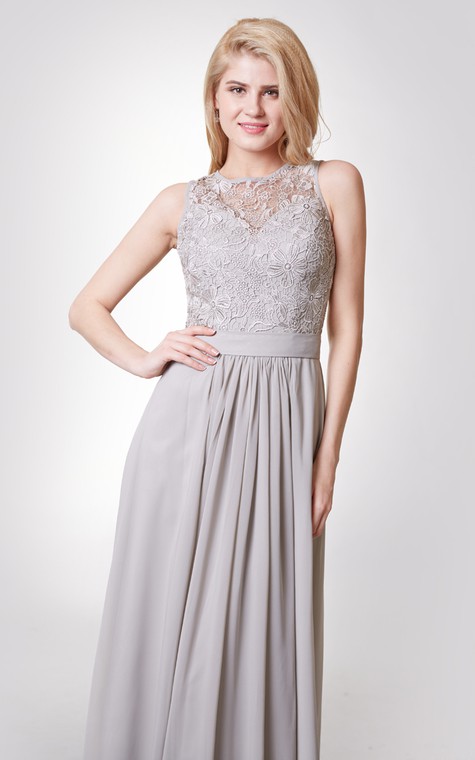 Tank Style A-line Chiffon Gown With Lace Bodice - 4