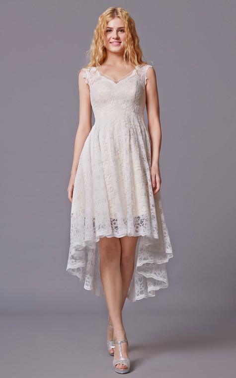 Traditional Twist Wedding Dress With Sleeveless Lacy Style and Asymmetrical Cut - 1