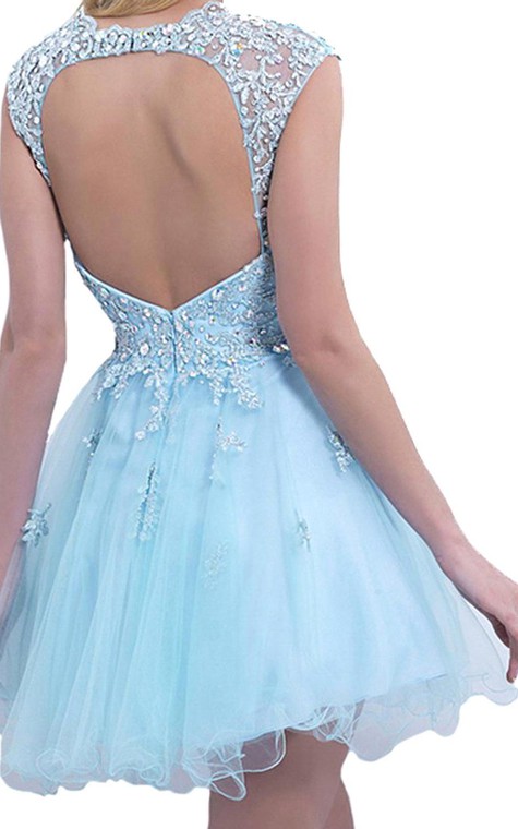 Elegant Sleeveless SHort Tulle Homecoming Dress Lace Appliques - 2