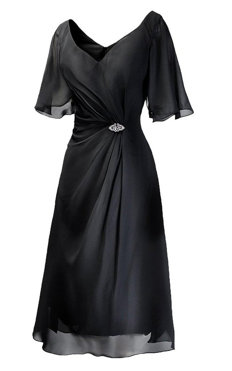 Short-sleeved Tea-length Dress With Beading and Ruching - 1