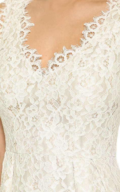 Long Neckline Sheath Lace Dress With Side Draping - 4
