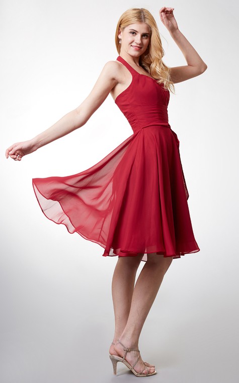 Elegant Halter Style Soft-pleated Layered A-line Chiffon Dress - 5