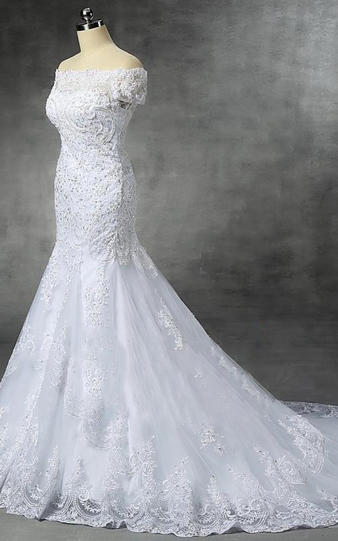 Trumpet Cap Dropped Tulle Sequins Dress - 4