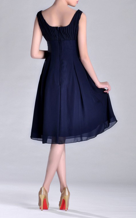 Scooped A-line Pleated Chiffon Knee-length Bridesmaid Dress - 4