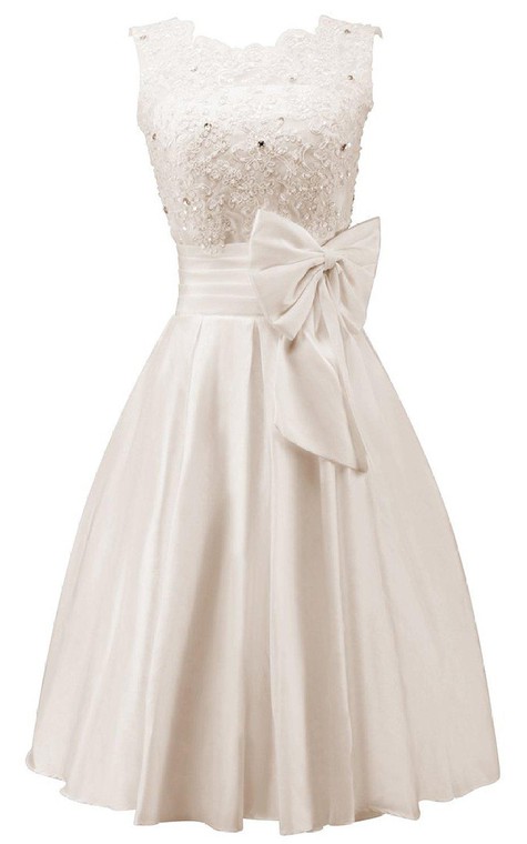 Sleeveless A-line Dress With Bow and Lace - 1