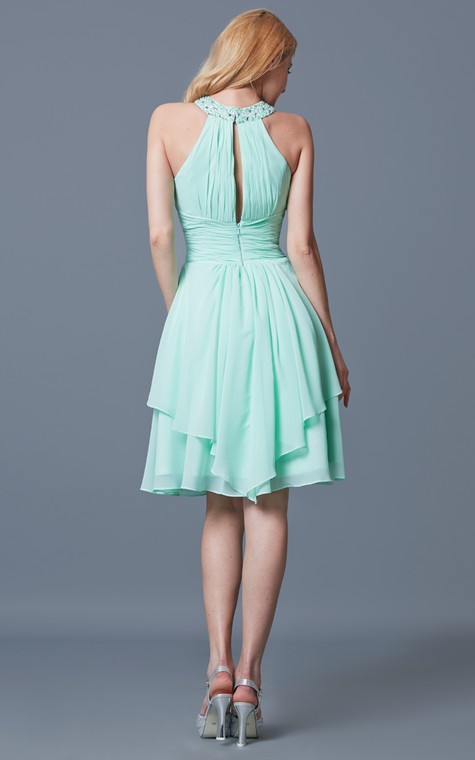 Elegant Sleeveless Tiered Knee Length Chiffon Dress With Keyhole Back - 4