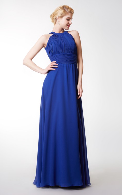 Chic High Neck Chiffon Gown With Ruching and Keyhole - 4