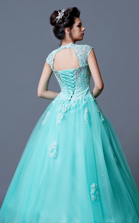 Sleeveless Lace Gown With Removable Keyhole Coverlet - 3