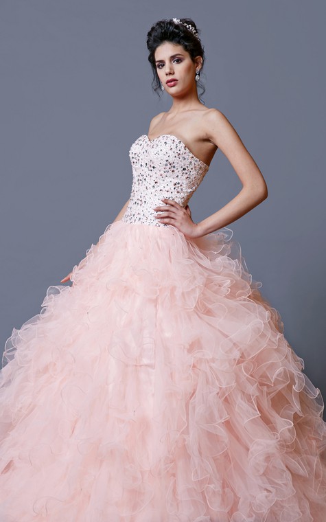 Elegant Crystal Ruffled Quinceanera Dress With Jacket - 3