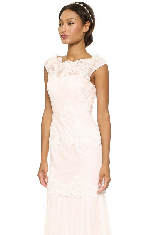 Long Bateau Sheath Lace Dress With Keyhole - 3