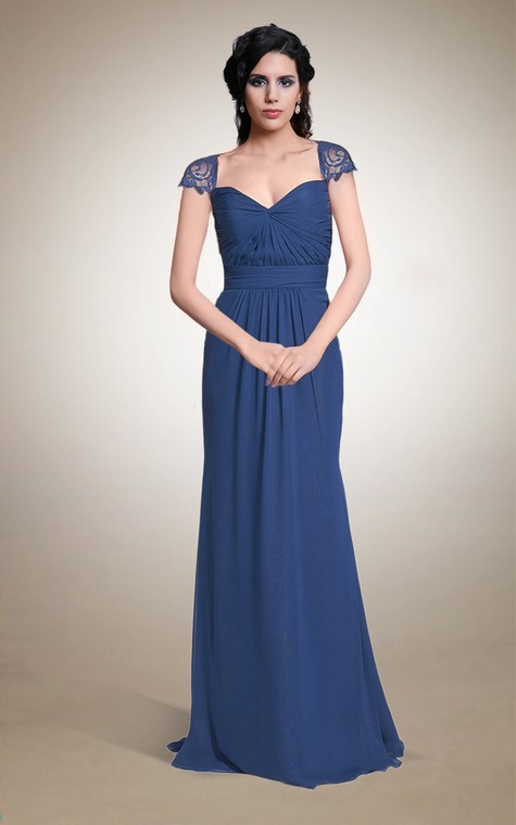Queen Anne Neck Long Chiffon Dress With Keyhole Back - 1