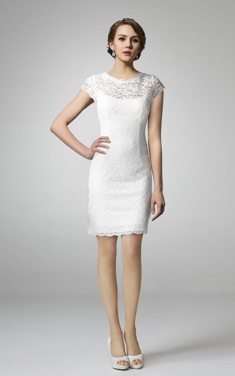 High Neck Form Fitting Lace Short Wedding Dress - 1