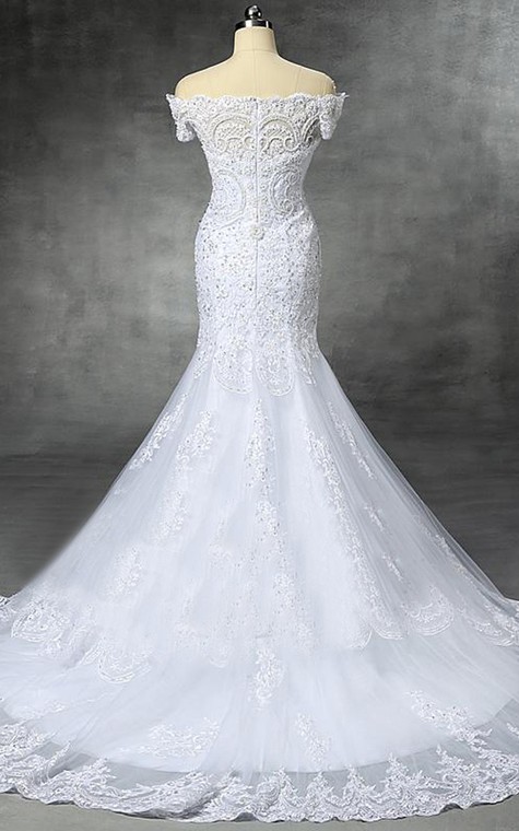 Trumpet Cap Dropped Tulle Sequins Dress - 3