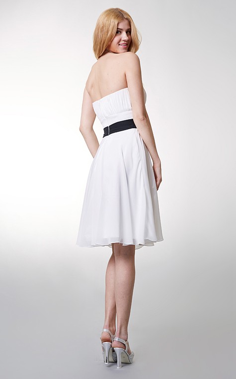 Classic Top-ruched Strapless Layered A-line Chiffon Dress - 3