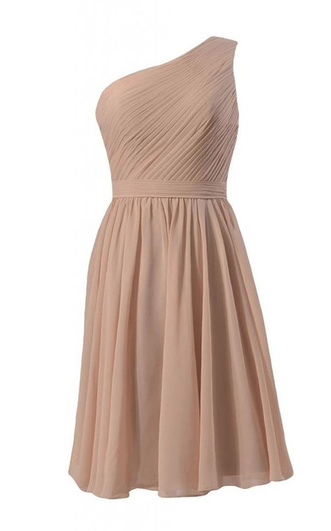 Simplistic One-shoulder Pleated Chiffon A-line Dress - 1