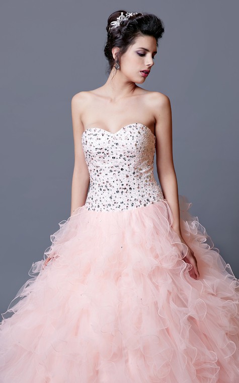 Elegant Crystal Ruffled Quinceanera Dress With Jacket - 6