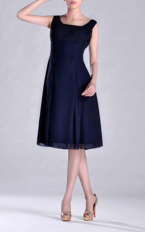 Scooped A-line Pleated Chiffon Knee-length Bridesmaid Dress - 6