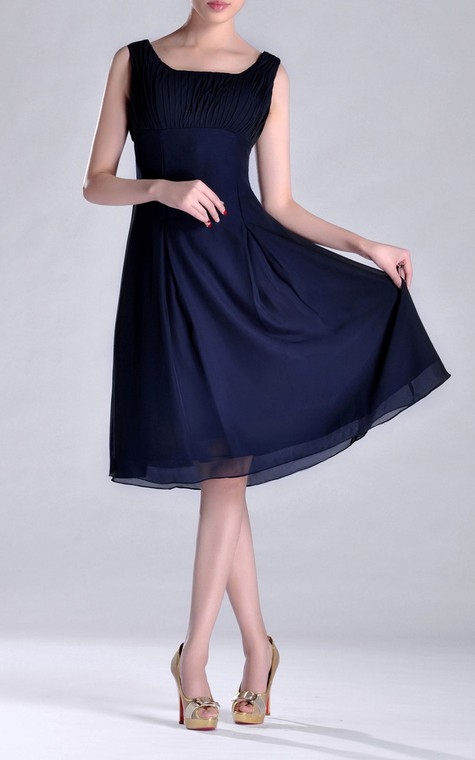 Scooped A-line Pleated Chiffon Knee-length Bridesmaid Dress - 1