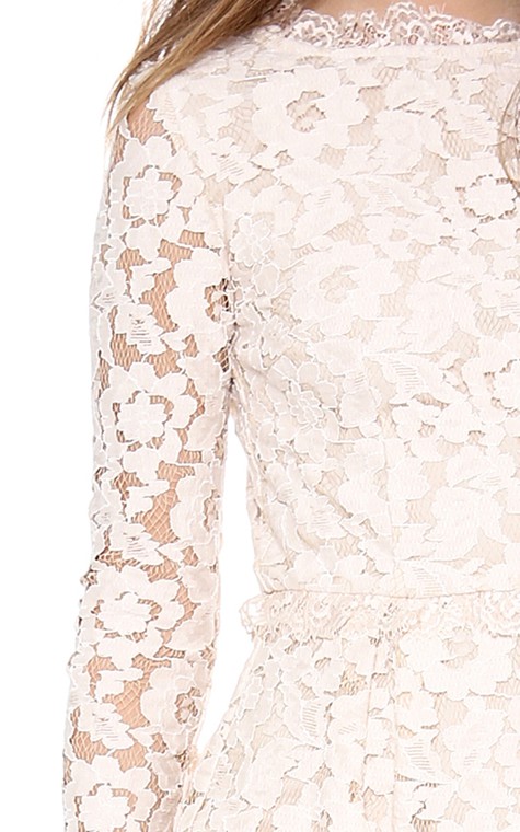 Short Long-sleeved Scooped Sheath Lace Dress - 4