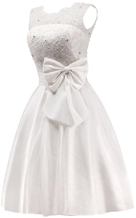 Sleeveless A-line Dress With Bow and Lace - 4