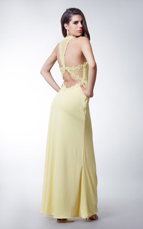 Long Jersey Dress with Side Slit and Keyhole Back - 2