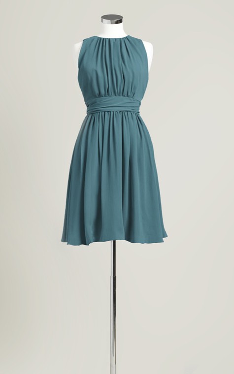 Sleeveless A-Line Short Dress With Jewel Neck - 14