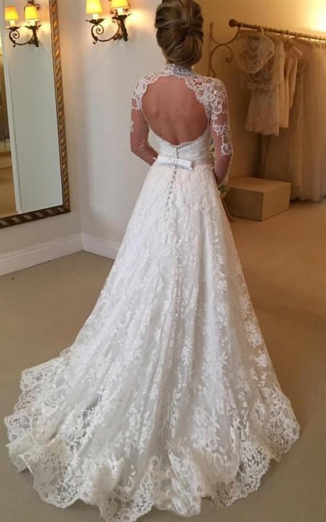 Illusion Warp Neck Lace and Chiffon Long Dress Spa