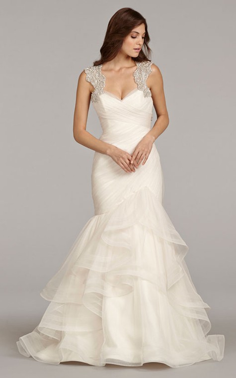 Stunning Sleeveless Ruched Flounced Dress With Beaded Embellished Keyhole Back - 1