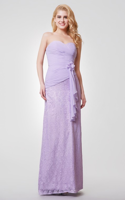 Sweetheart Backless Floral Long Chiffon and Lace Dress - 1