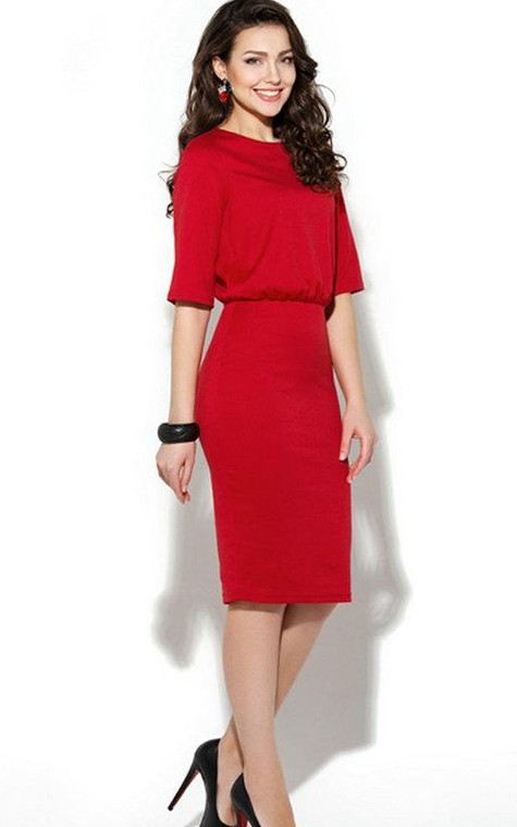Bateau Half Sleeve Sheath Jersey Knee Length Dress - 1