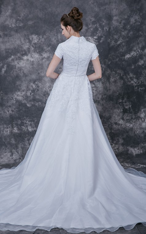 Romantic Lace-appliqued Organza Wedding Dress With Satin Band - 4