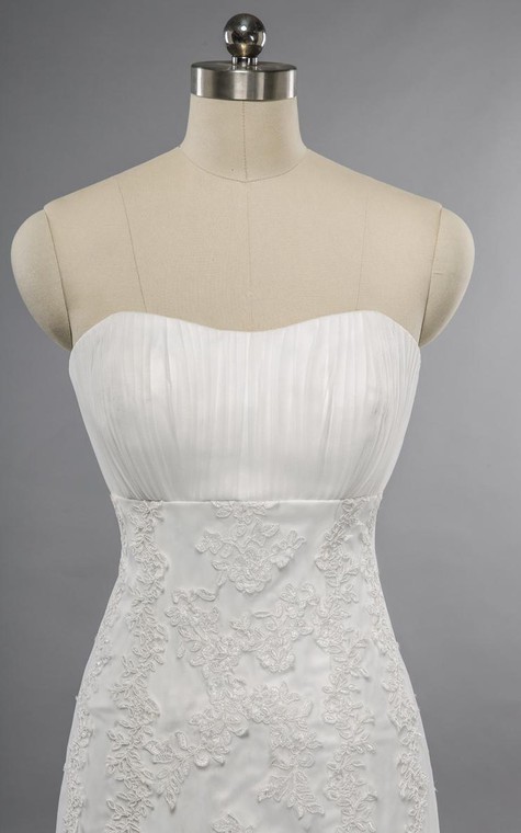 Mermaid Floor-Length Sweetheart Sleeveless Bell Appliques Zipper Keyhole Tulle Lace Dress - 3